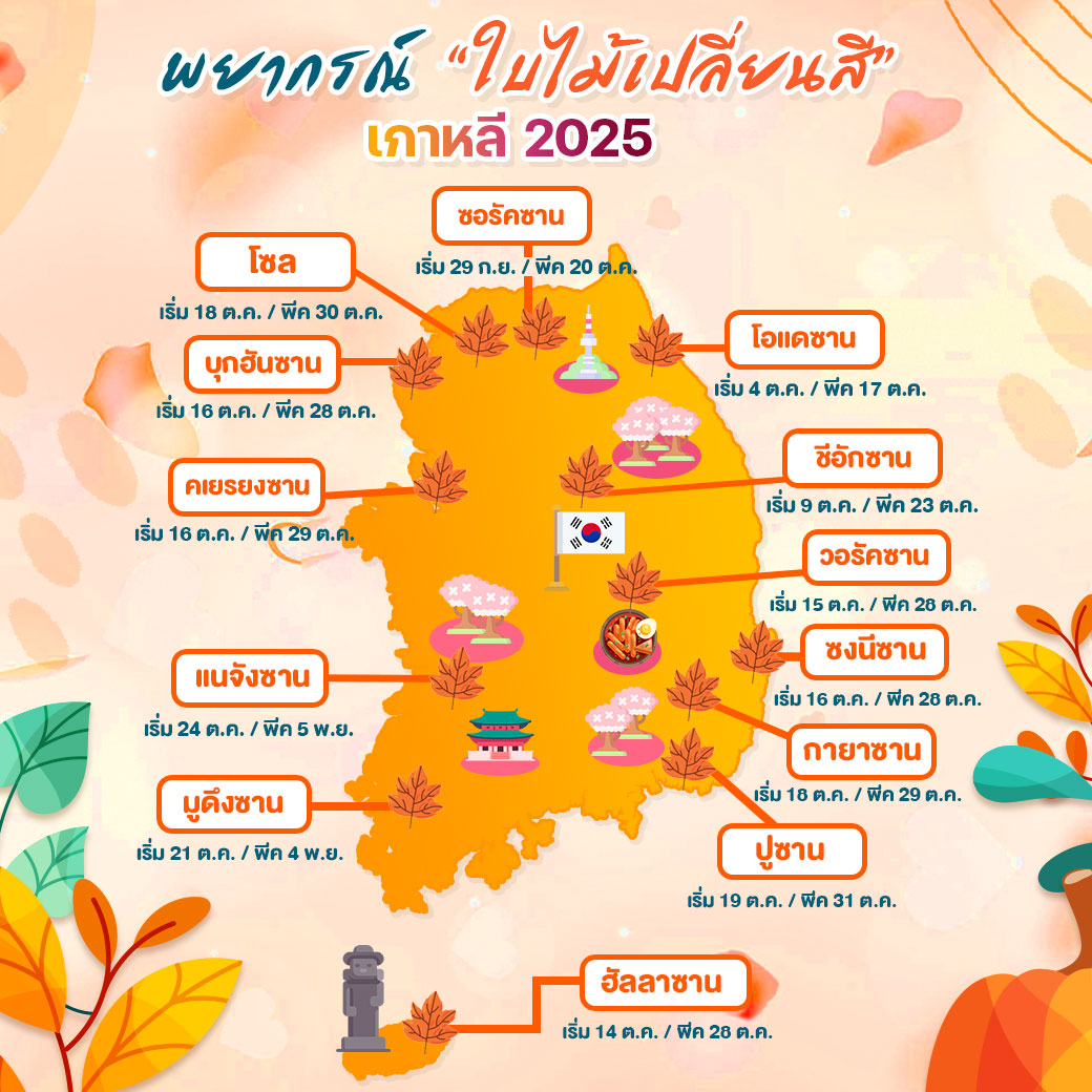 อัพเดต พยากรณ์ใบไม้เปลี่ยนสี เกาหลี