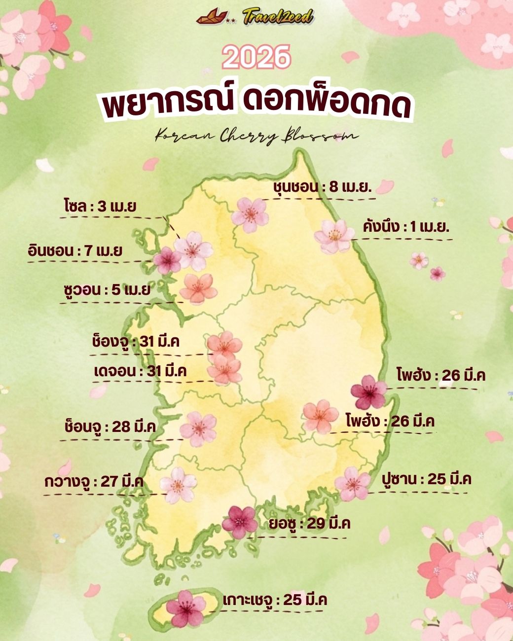 ซากุระเกาหลีบานช่วงไหน อัพเดตพยากรณ์ดอกพ็อดกด