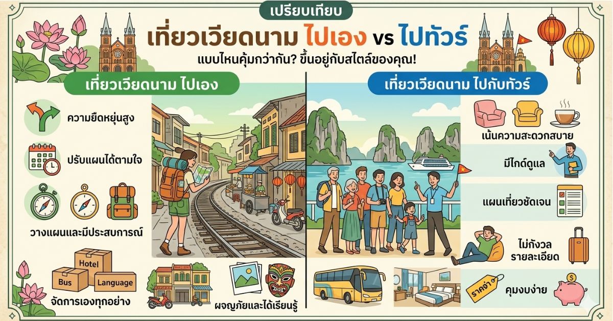 เทียบ การไปเที่ยวเวียดนามไปเอง vs ไปทัวร์
