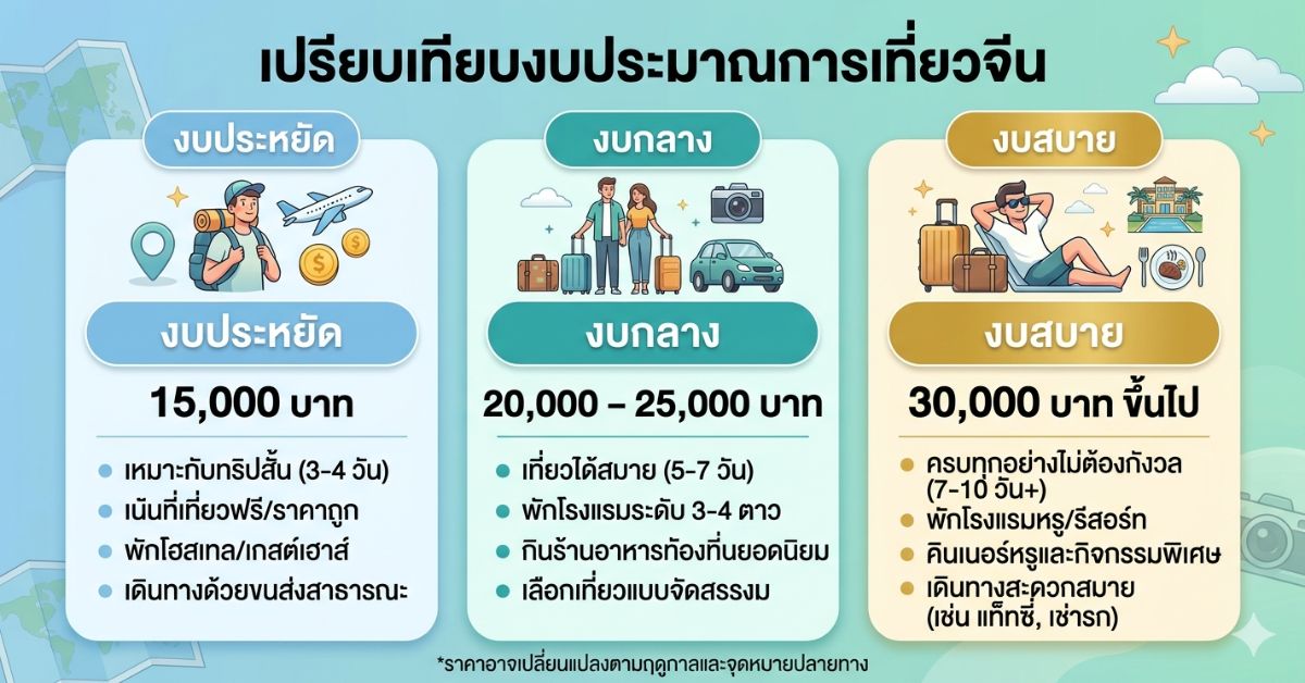 เปรียบเทียบงบประมาณการไปเที่ยวจีน